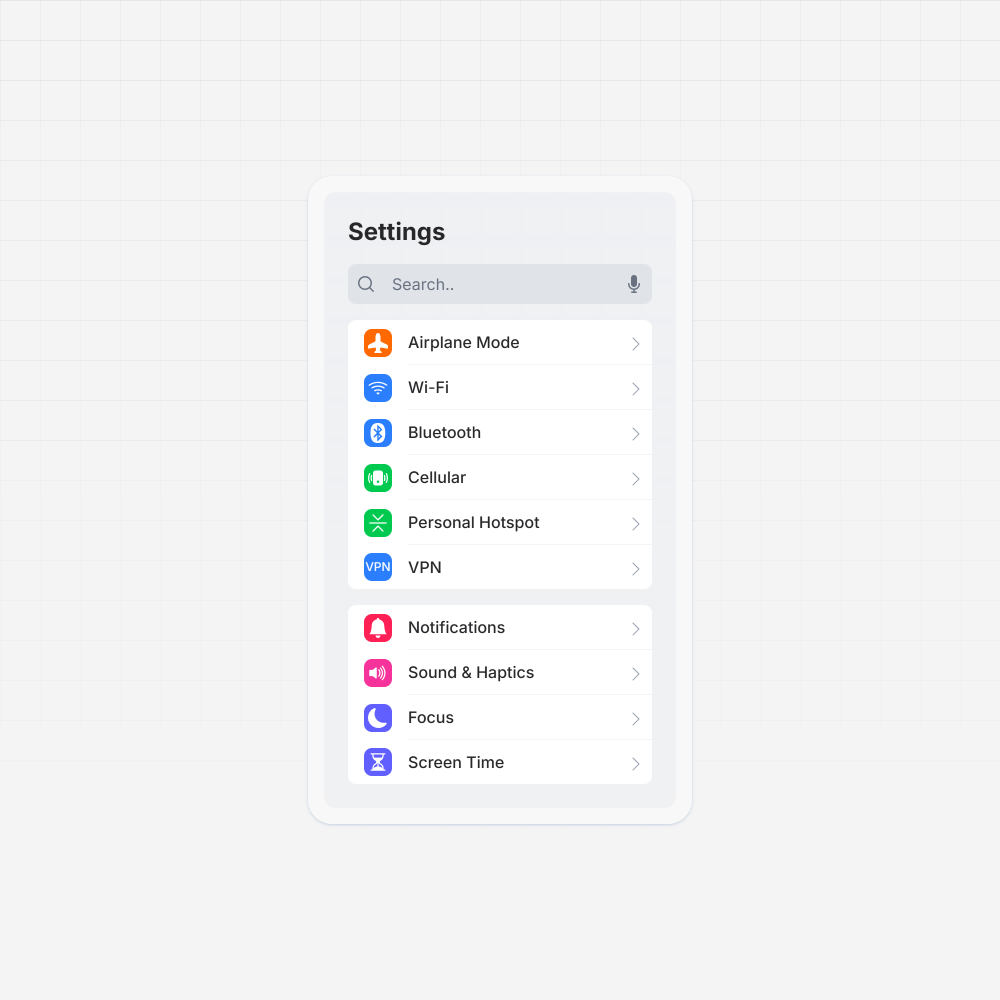 iOS Settings Menu