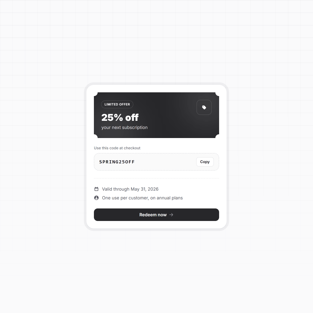 Discount Code Card