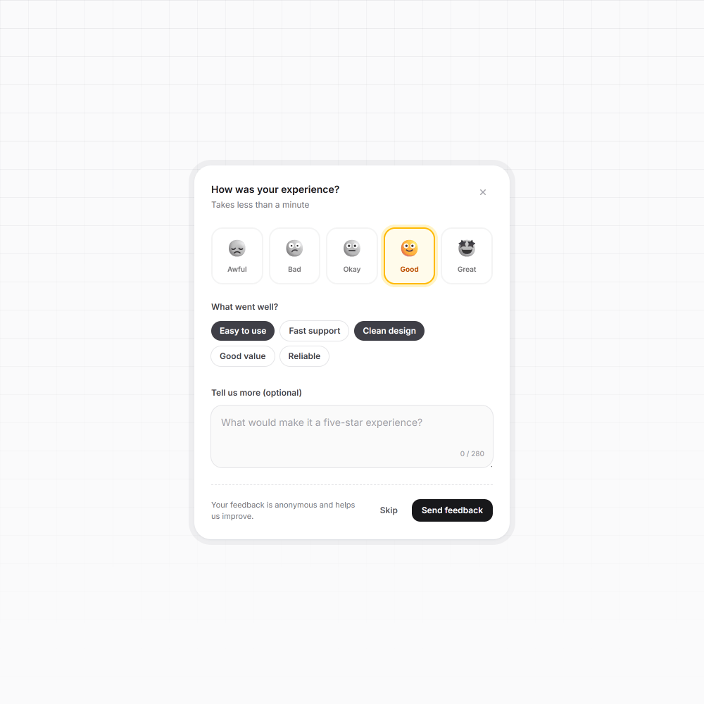 Feedback Rating Card
